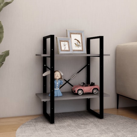 vidaXL Regał na książki, 2 półki, szary, 60x30x70 cm, drewno sosnowe