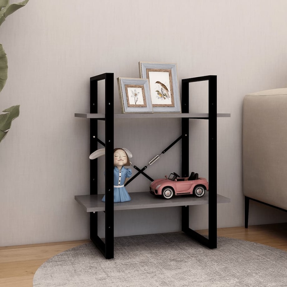 vidaXL Regał na książki, 2 półki, szary, 60x30x70 cm, drewno sosnowe