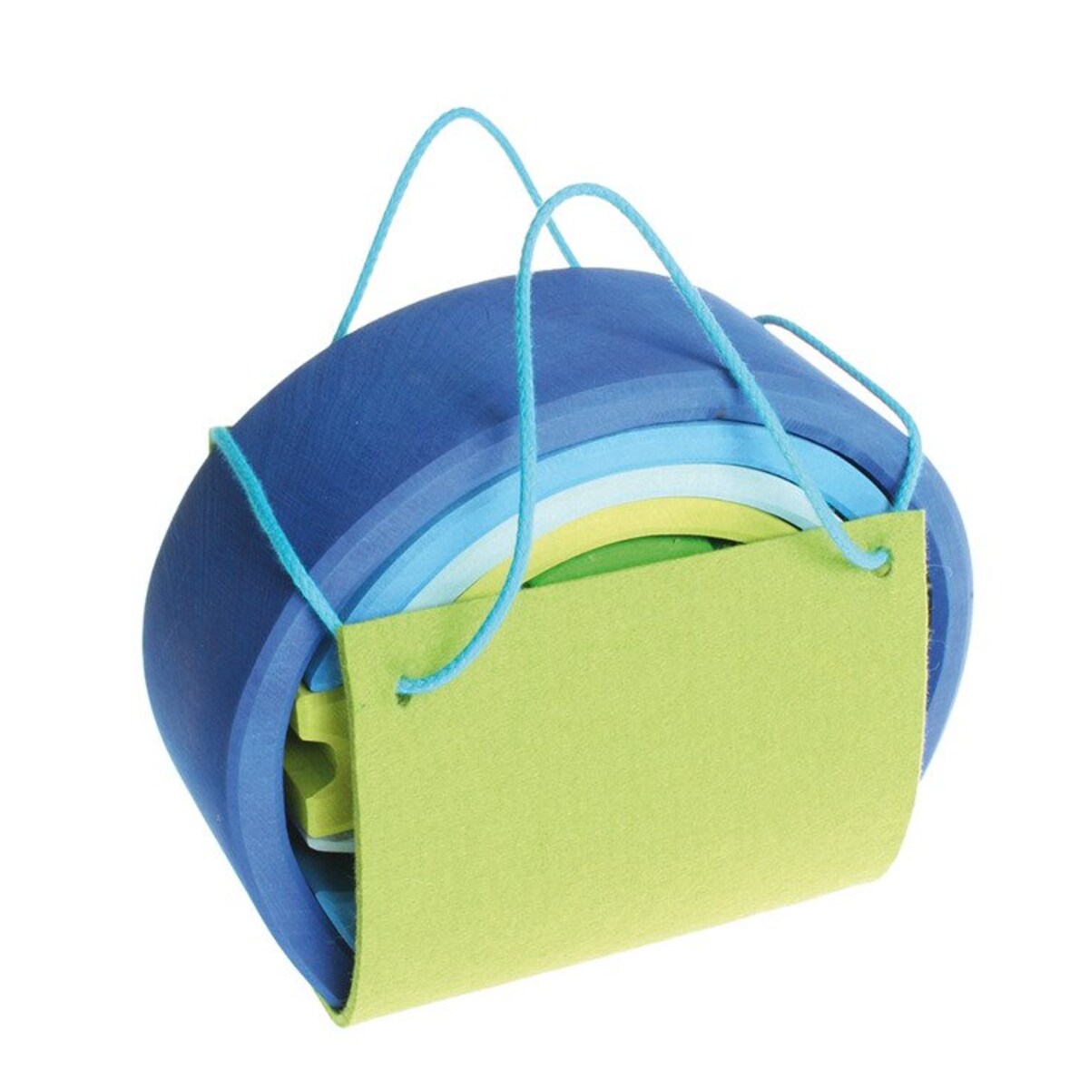 Dom mobilny do złożenia - drewniane klocki Grimm's niebiesko-zielone 3+