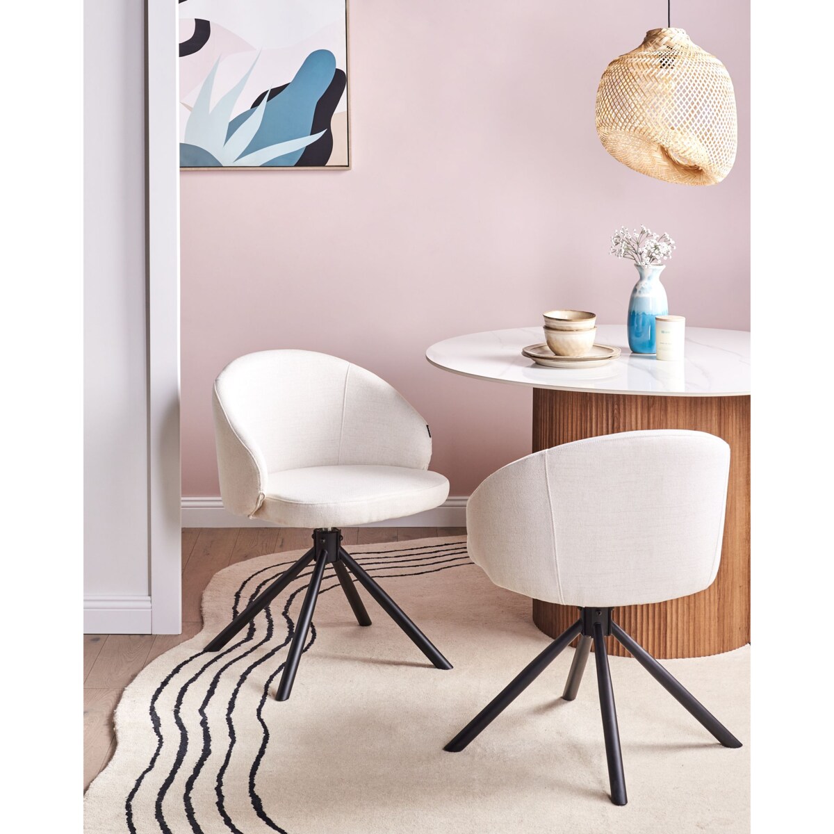 Zestaw 2 krzeseł do jadalni Obrotowy OVALO Złamana biel