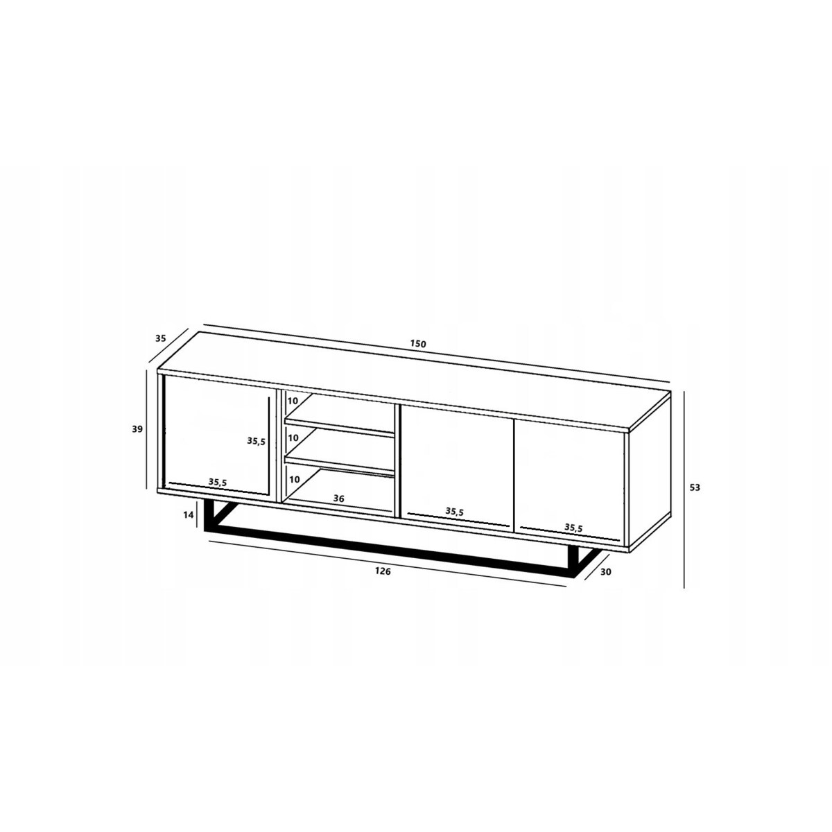 Industrialna Szafka RTV Loft Komoda RTV Dąb Wotan Biały MAT 150 cm