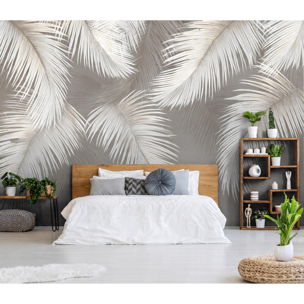 Fototapeta Do Sypialni Salonu Na Flizelinie Liście Beton Szary 350x250