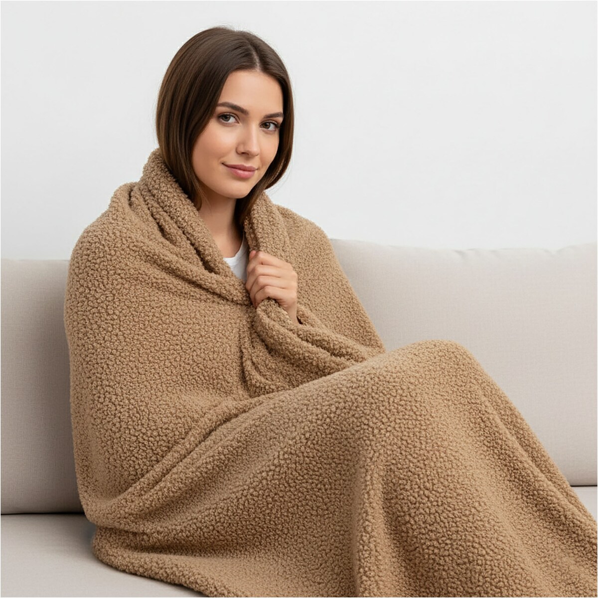 Koc Baranek Sherpa Narzuta Ciepły Jesienny 150X120 Cm Poliestrowy Do Salonu Sypialn