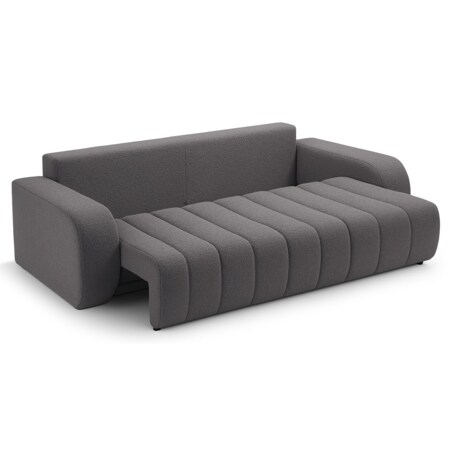 Sofa rozkładana ALOO obita tkaniną boucle z ozdobnymi poduszkami szara