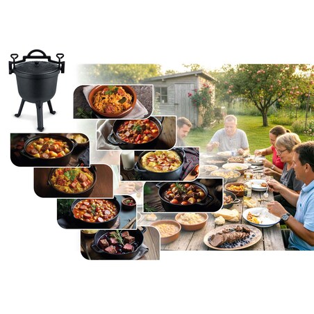 Kociołek żeliwny 8L Berdsen BD-482 garnek myśliwski pieczonka na ognisko grill + przepisy