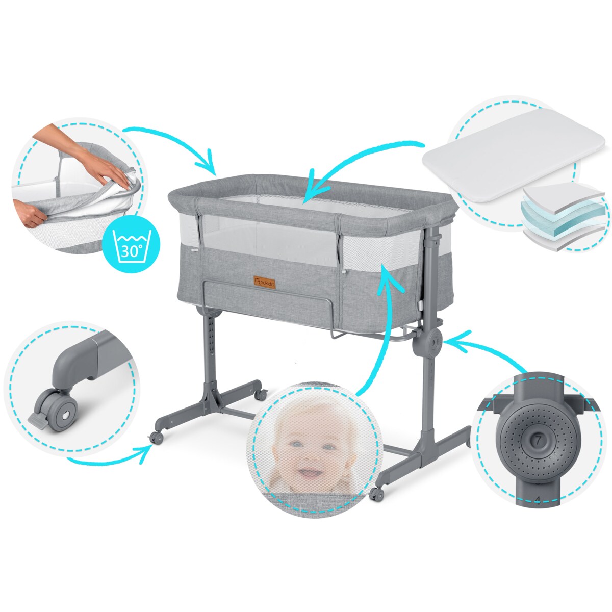 Łóżeczko dziecięce niemowlęce dostawka Nukido składane 0-5m