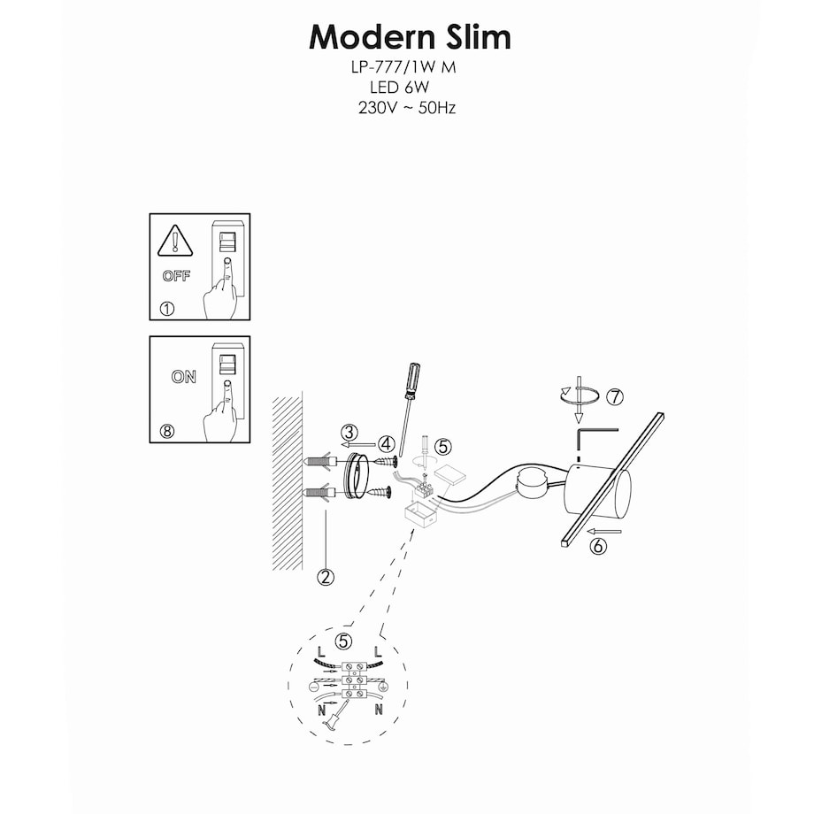 Złoty kinkiet Modern Slim L LP-777/1W L GD LED 8W podłużna łazienkowa lampa ścienna