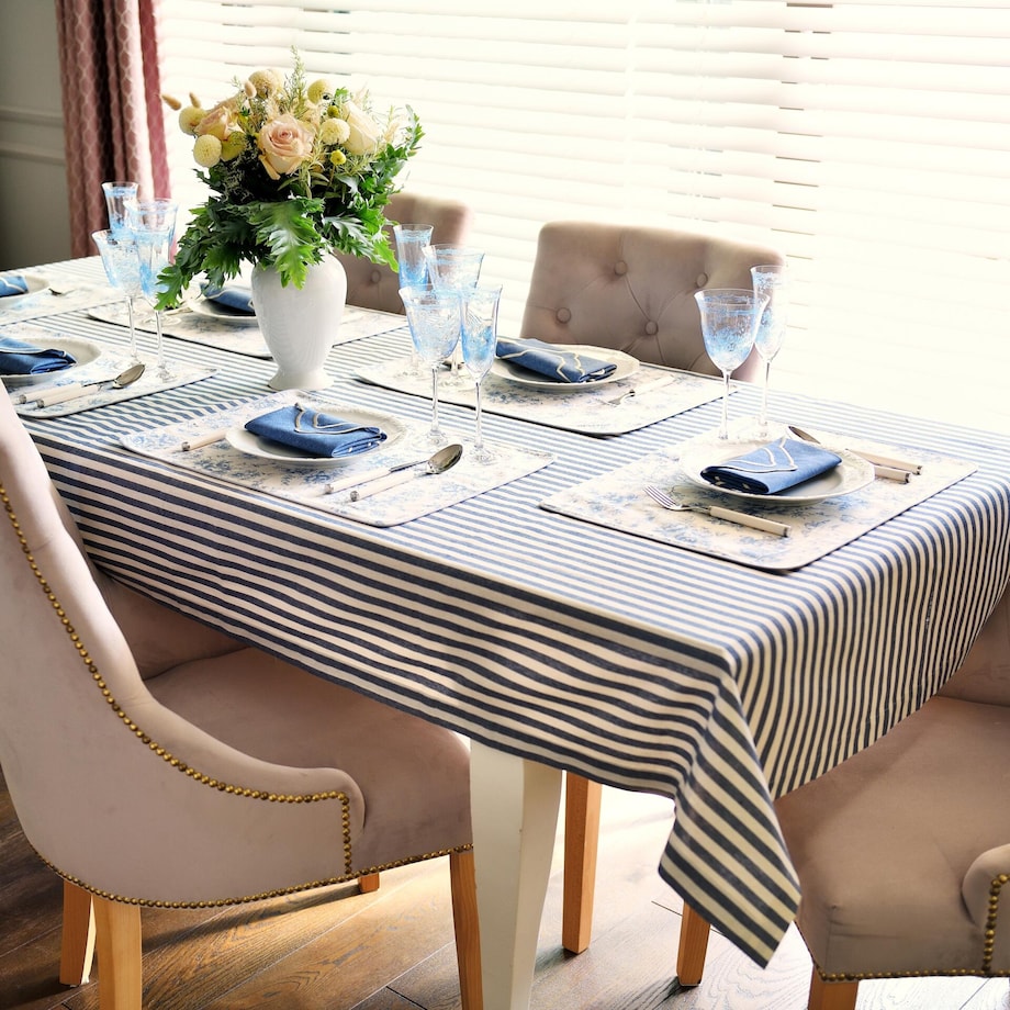 Podkładki dwustronne Toile de Jouy Blue & Stripes - 4 sztuki