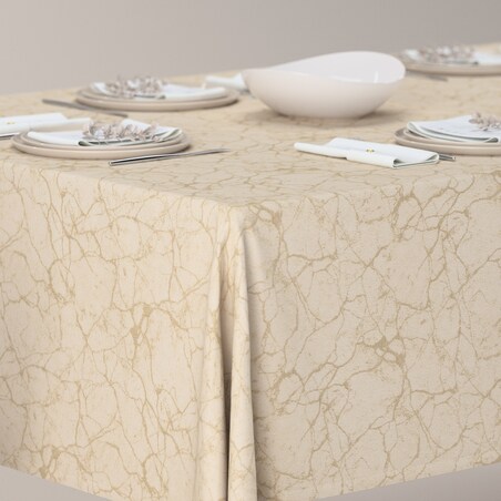 Obrus prostokątny 100 x 100 cm marmurkowy złoty wzór na tle ecru