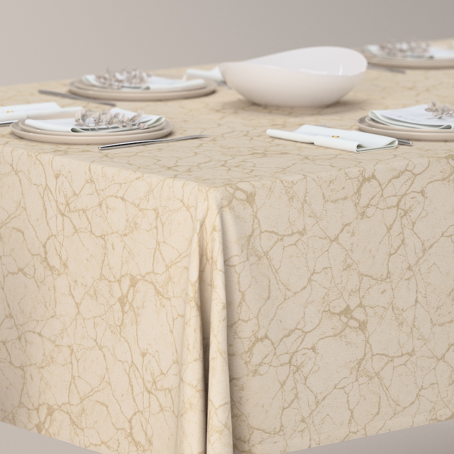 Obrus prostokątny 100 x 100 cm marmurkowy złoty wzór na tle ecru