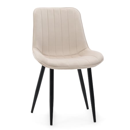 Krzesło tapicerowane welurowe ELVA beżowe jasne na czarnych nogach