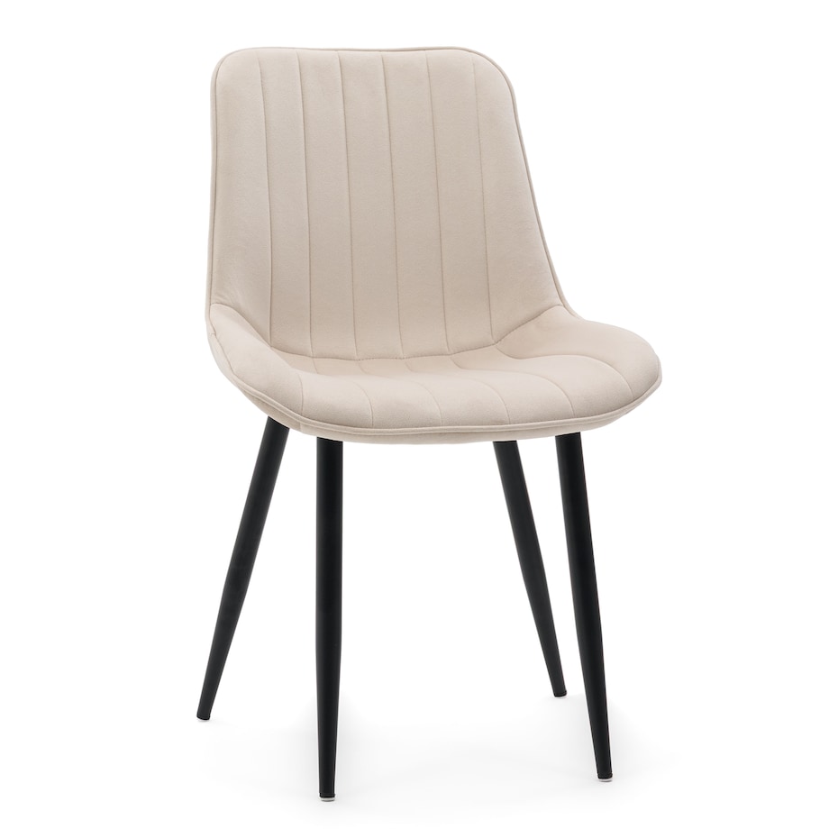 Krzesło tapicerowane welurowe ELVA beżowe jasne na czarnych nogach