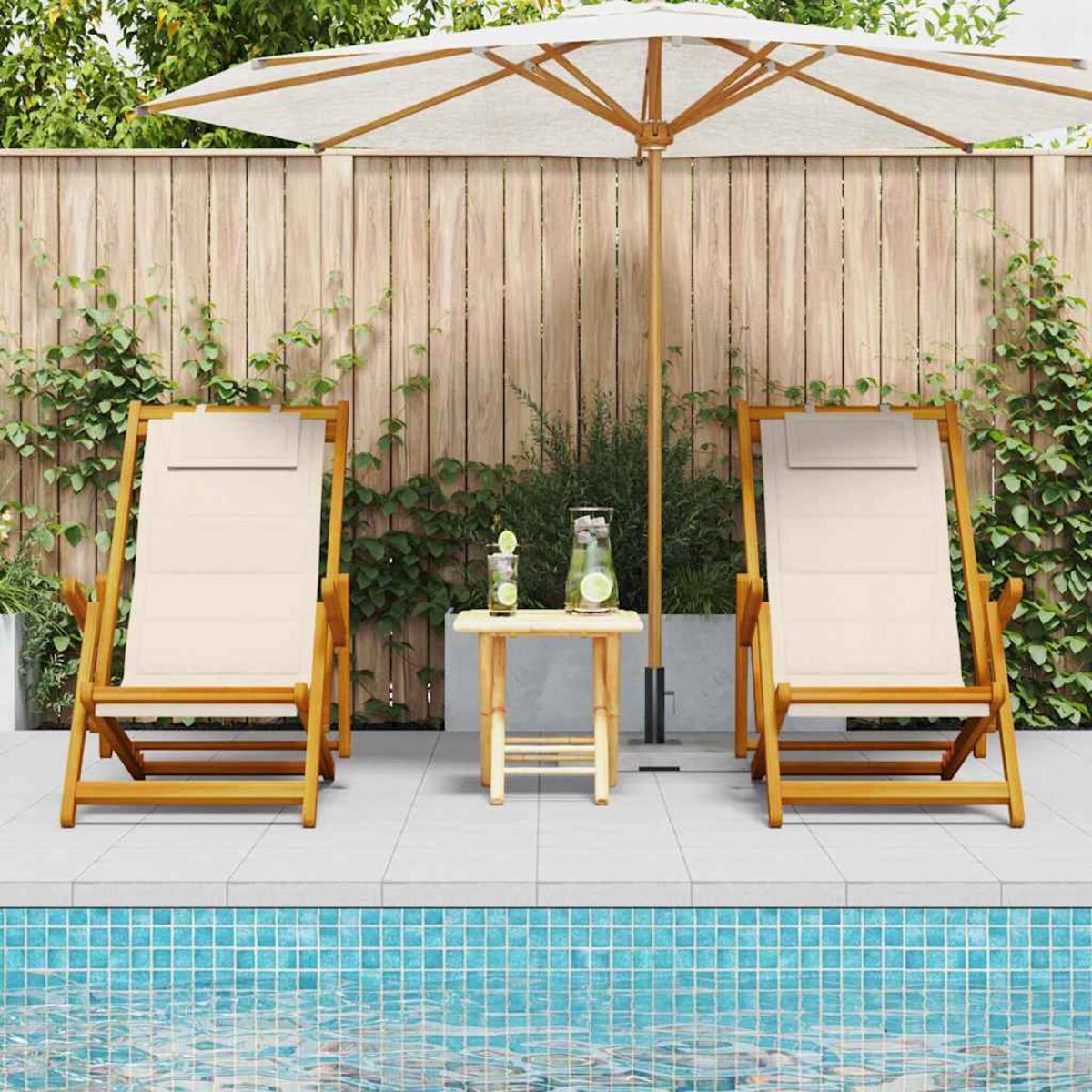 vidaXL Krzesło plażowe z poduszką 2 pcs Brązowy 61.5 x 123 x 82cm