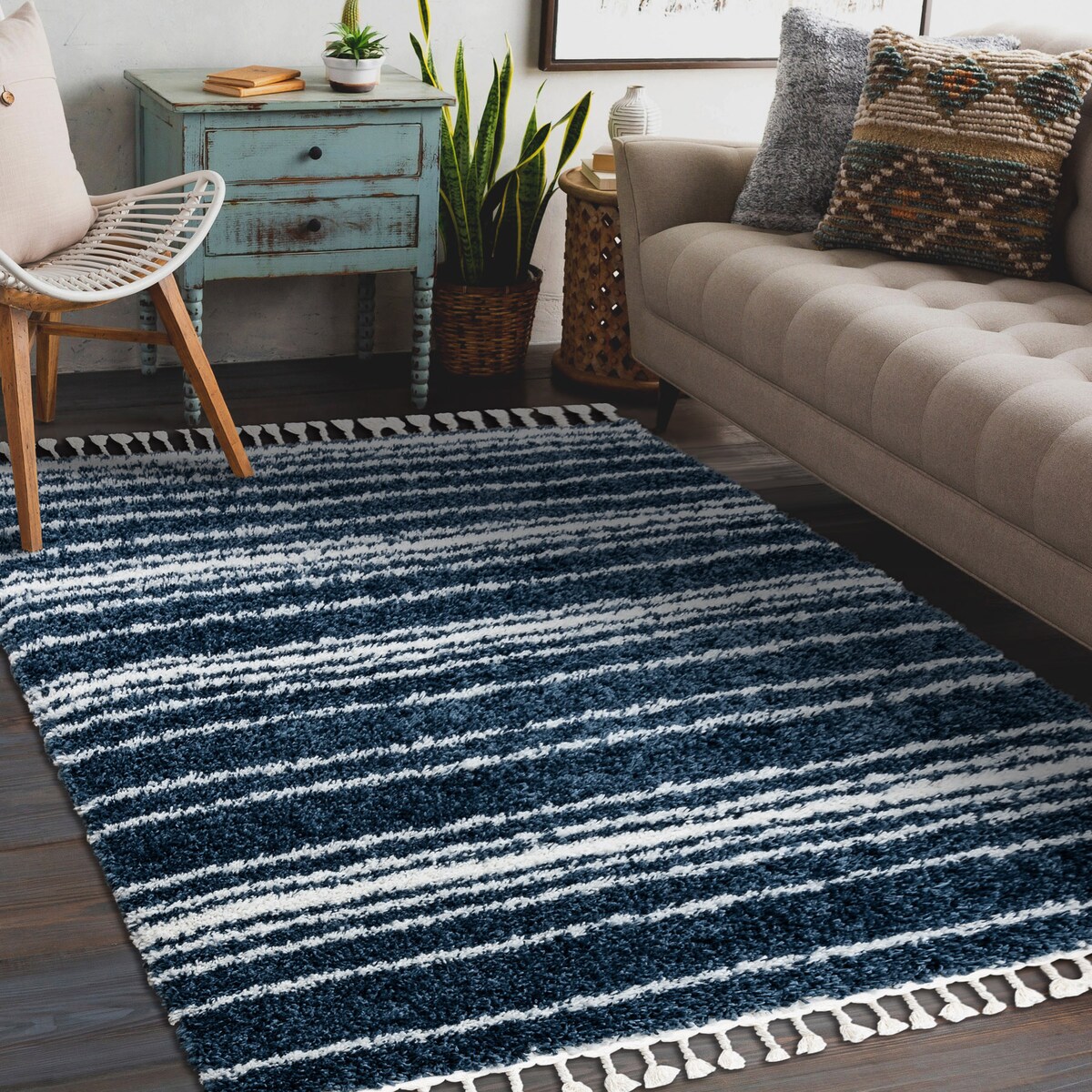 Dywan UNION 4080 Pasy niebieski / krem 120x170 cm