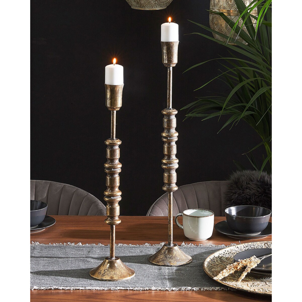Zestaw 2 świeczników metalowy złoty SALAMINA