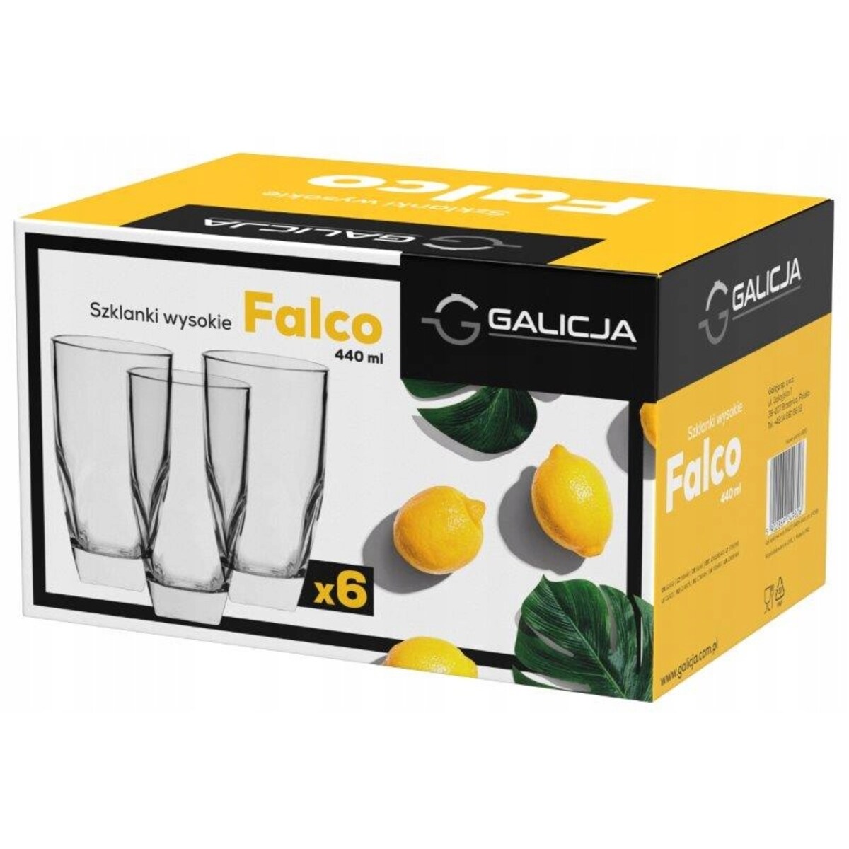 KOMPLET WYSOKICH SZKLANEK napoje Falco 6 x 440ml