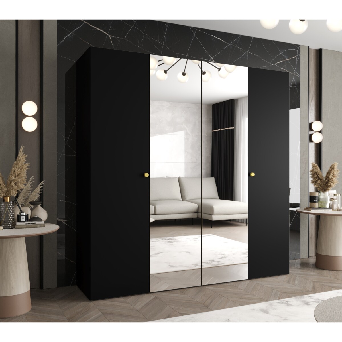 Szafa uchylna otwierana PARMA 2 200 wys. 202 cm Czarny + u. Złoty