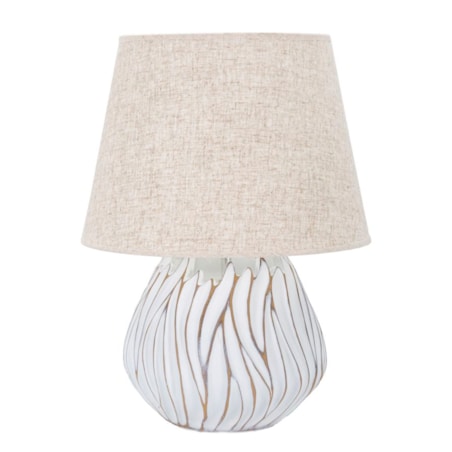 Lampa stołowa Polyresinhonduras, kolor bielony i brązowy, żywica syntetyczna, żelazo i tkanina, 35 x 35 x 48 cm, 1 x E27, max. 40 W, Mauro Ferretti
