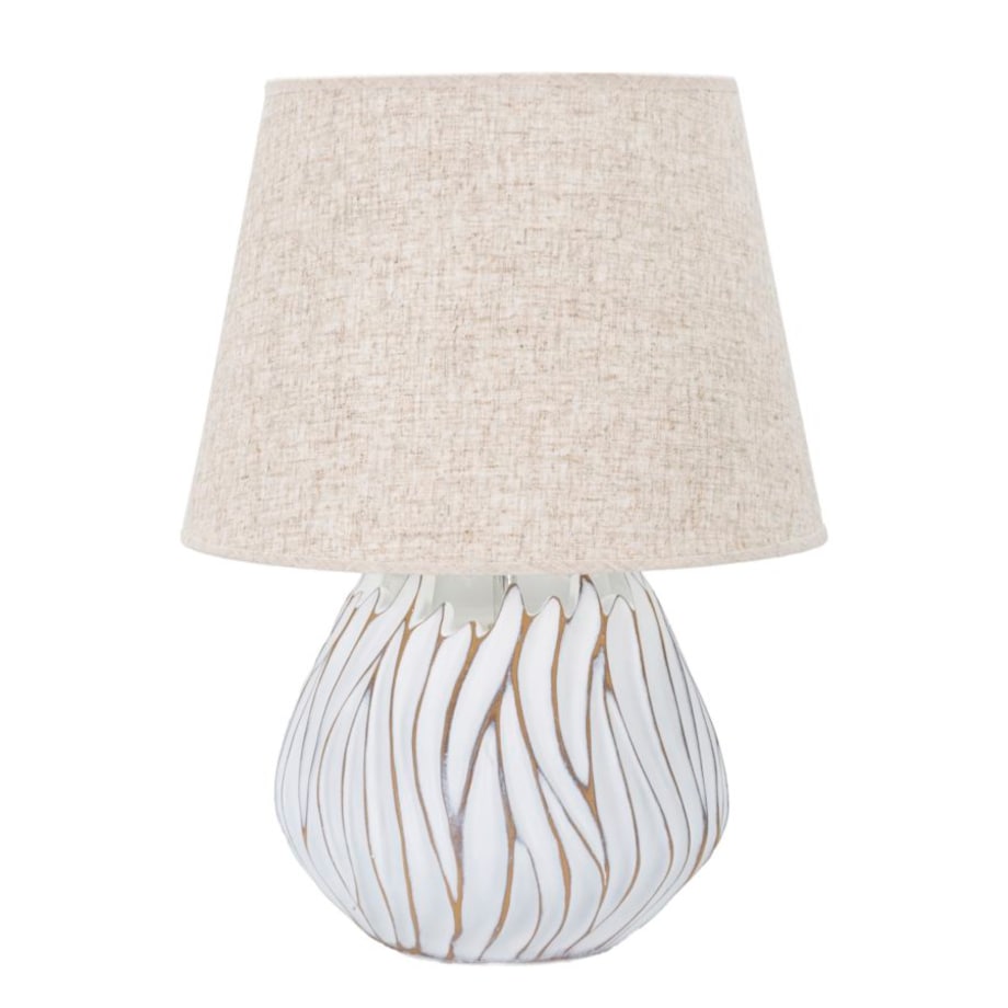 Lampa stołowa Polyresinhonduras, kolor bielony i brązowy, żywica syntetyczna, żelazo i tkanina, 35 x 35 x 48 cm, 1 x E27, max. 40 W, Mauro Ferretti