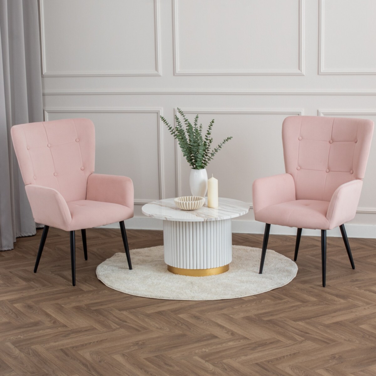 Fotel do salonu wypoczynkowy uszak różowy welurowy wygodny tapicerowany