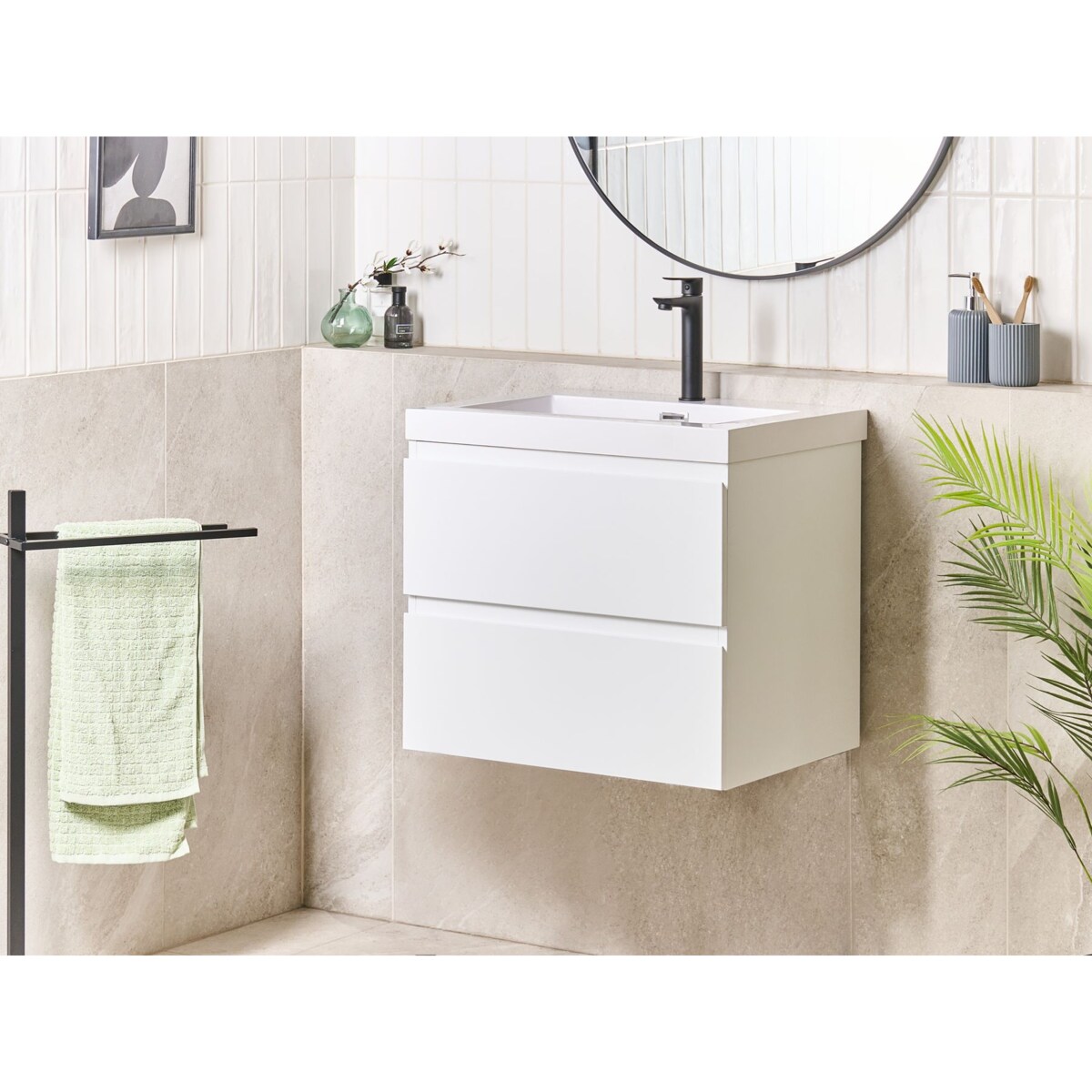 Szafka łazienkowa wisząca z umywalką CARDIEL 60 cm 55 cm Biały