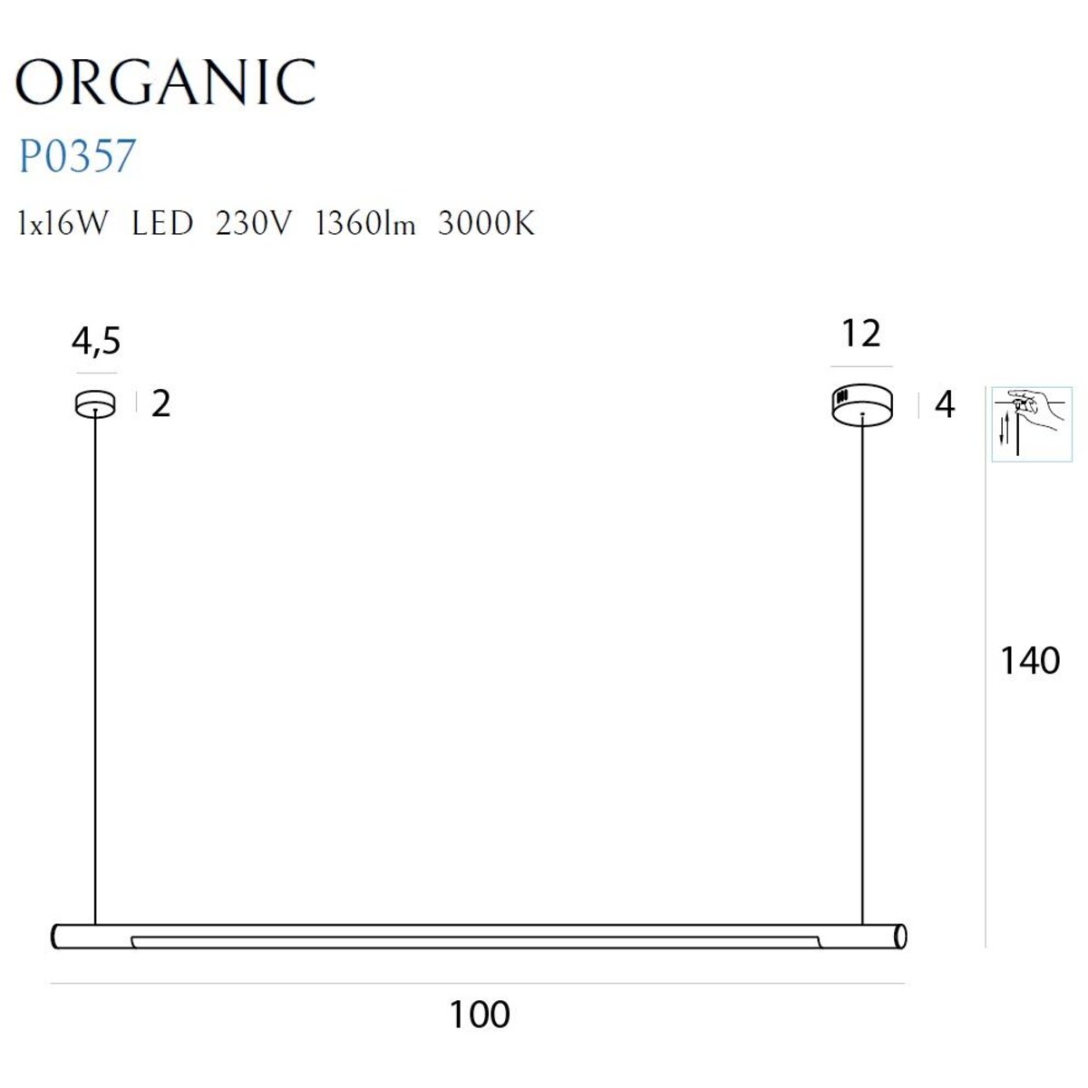 LAMPA wisząca ORGANIC P0357 Maxlight metalowa OPRAWA liniowa belka ZWIS listwa LED 16W 3000K podłużna biała