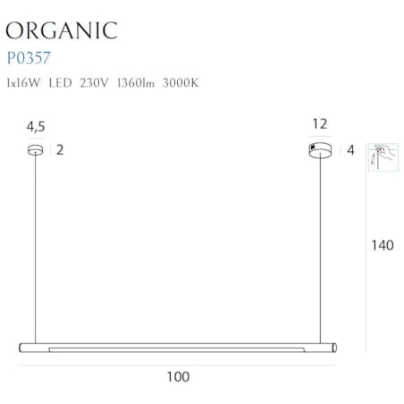 LAMPA wisząca ORGANIC P0357 Maxlight metalowa OPRAWA liniowa belka ZWIS listwa LED 16W 3000K podłużna biała
