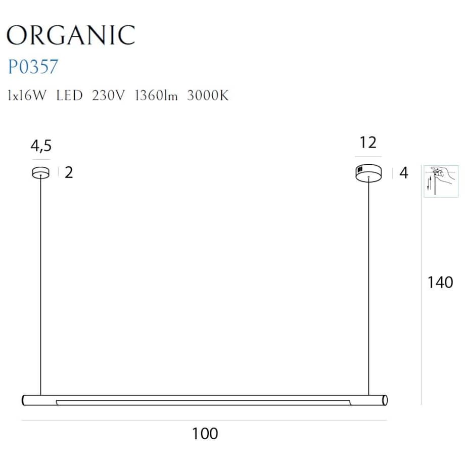 LAMPA wisząca ORGANIC P0357 Maxlight metalowa OPRAWA liniowa belka ZWIS listwa LED 16W 3000K podłużna biała
