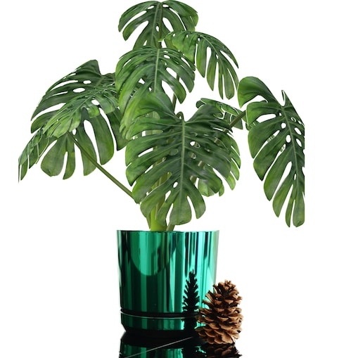 32 cm wzór ZIELONY BŁYSZCZĄCY Doniczka z podstawką nowoczesna glamour wysoki połysk metaliczny duża donica do monstery