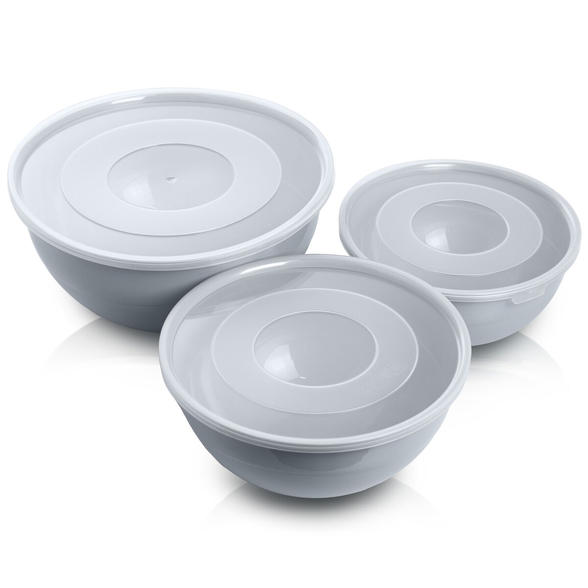 Miska Plastikowa Okrągła Kuchenna Z Pokrywką Zamykaniem Zestaw Misek 3 Szt. Misa Szara
