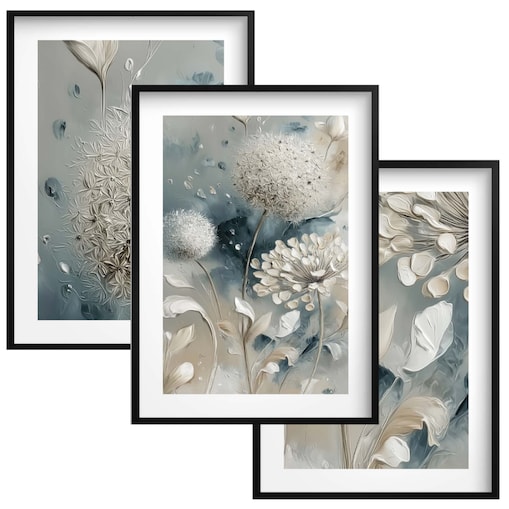 Nowoczesne Obrazy Plakaty Kwiaty w Beżu Szarości na ścianę do salonu 30x40