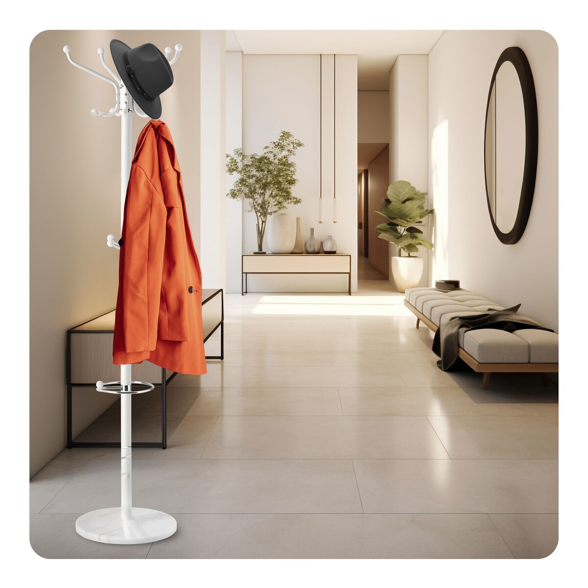 Wieszak na ubrania stojący podłogowy marmur biały Massido