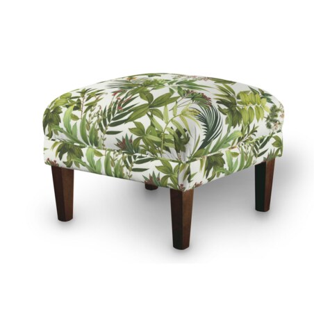 Podnóżek do fotela, zielono-czerwona roślinność na białym tle, 56 x 56 x 40 cm, Flowers