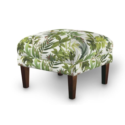 Podnóżek do fotela, zielono-czerwona roślinność na białym tle, 56 x 56 x 40 cm, Flowers