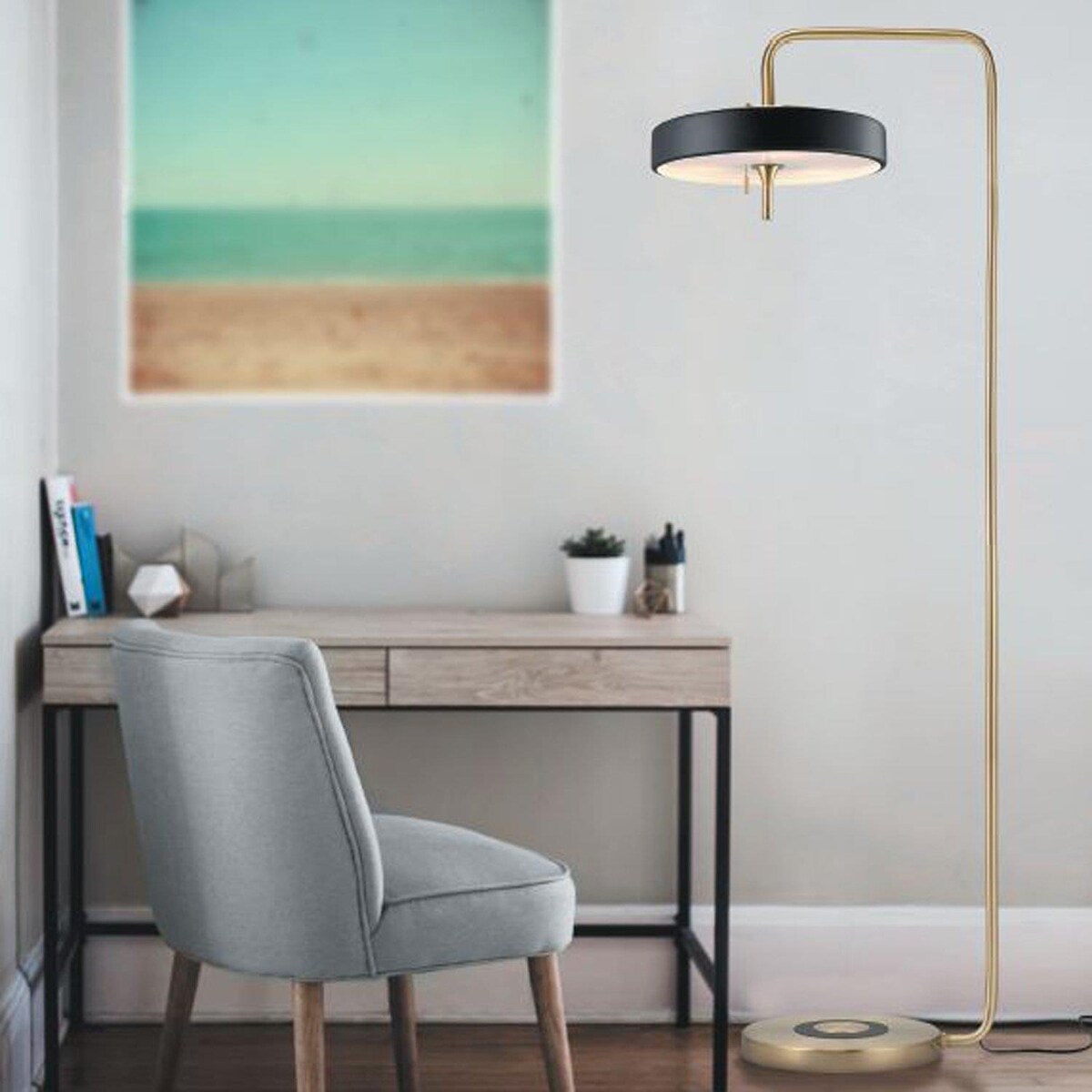 LAMPA podłogowa KKST-MF8872 WHITE okrągła OPRAWA stojąca metalowa złota biała