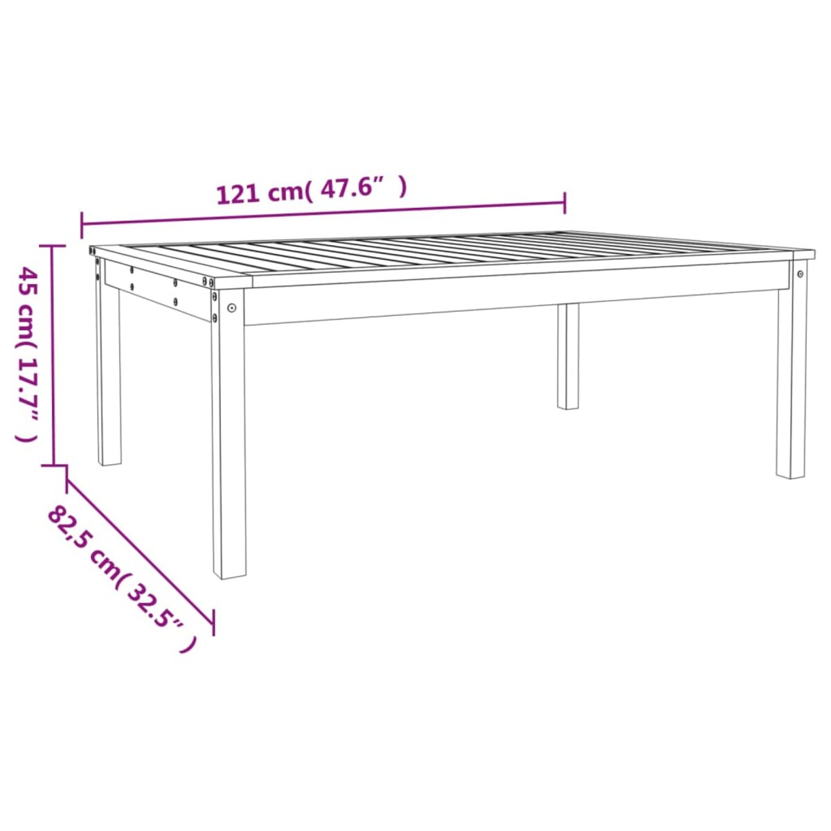 vidaXL Stolik ogrodowy, 121x82,5x45 cm, lite drewno daglezjowe