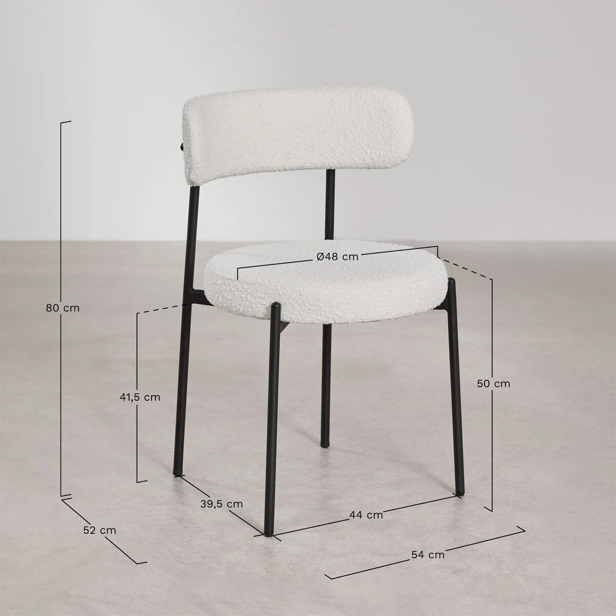 Krzesło na czarnej podstawie bouclé Anisa