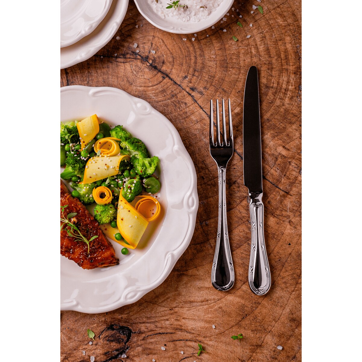 Sztućce srebrne Hibana 24 szt. Japońska stal 18/10 SUS304 Ręcznie polerowane Połysk Ze zdobieniami