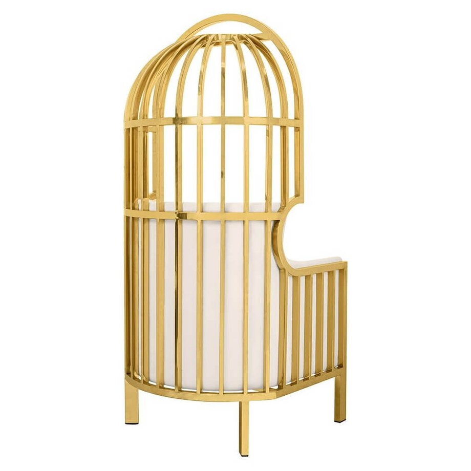 Welurowy fotel klatka Lord KH1501100109 metal beżowy złoty, King Home