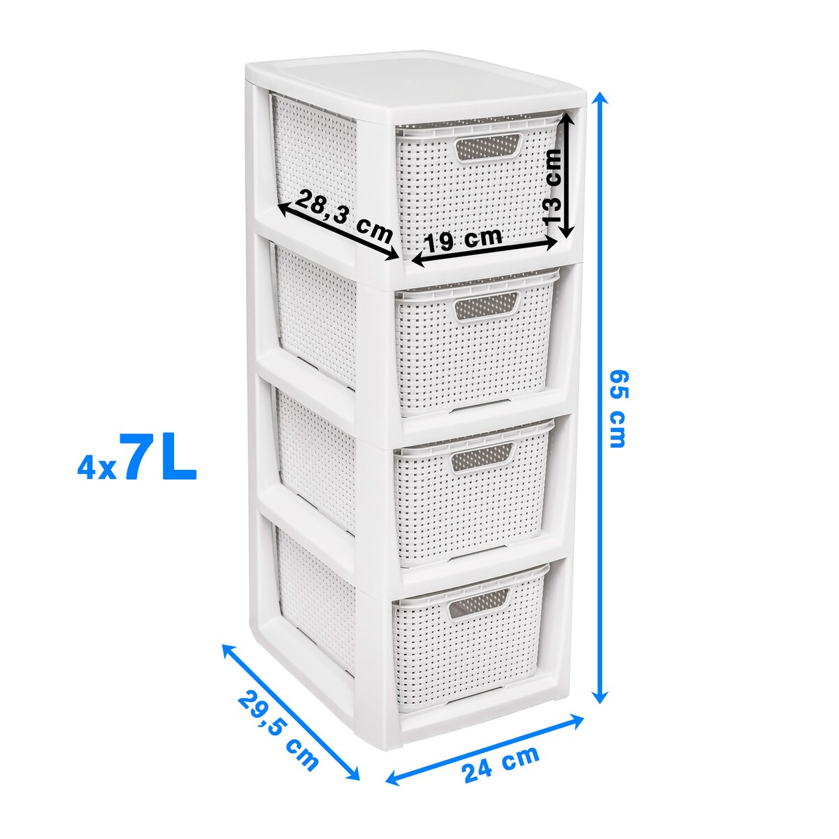 Regał Stojak Łazienkowy Rattanowy Szafka Z Koszami 4 X 7L Biały