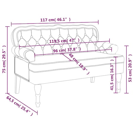 vidaXL Ławka z oparciem Czarna 119,5x64,5x75 cm Aksamitna