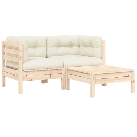 vidaXL 3-cz. zestaw wypoczynkowy z poduszkami, lita sosna