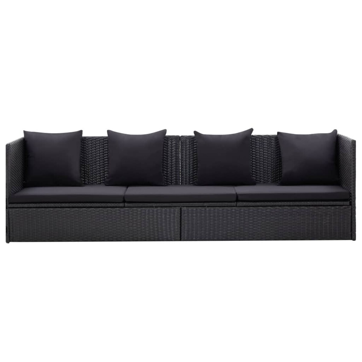 vidaXL Sofa ogrodowa z poduszkami, polirattan, czarna