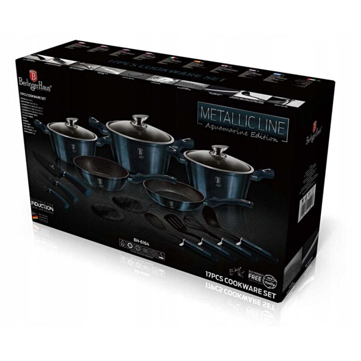 Zestaw 17 elementów garnki, patelnie, akcesoria, noże Berlinger Haus BH-6164