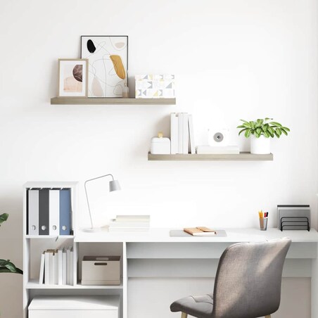 vidaXL Półki ścienne, 2 szt., kolor dębowy, 80 x 23,5 x 3,8 cm, MDF