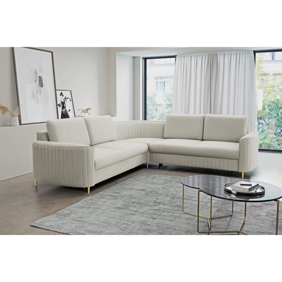 Narożnik z funkcją spania i pojemnikiem na pościel LOREN, jasny szary