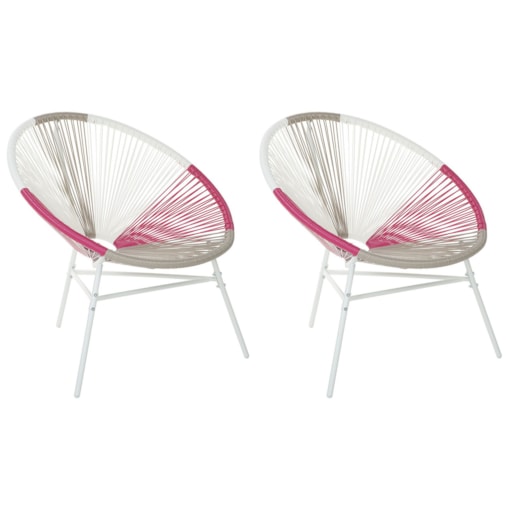 Zestaw 2 krzeseł z technorattanu biało-beżowo-różowy ACAPULCO