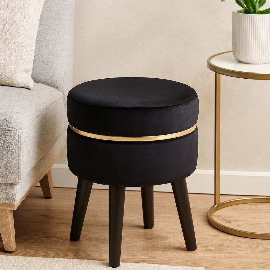 Pufa taboret dekoracyjny 40,5xØ35 cm PARIGI czarny