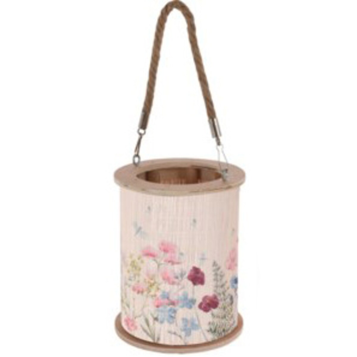 Lampion bambusowy z uchwytem ze sznura, Ø 13 x 16,5 cm, wzór kwiatowy