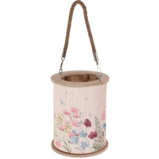 Lampion bambusowy z uchwytem ze sznura, Ø 13 x 16,5 cm, wzór kwiatowy